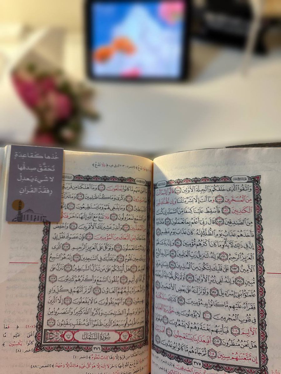 "لا يكون الرَّبيع زهيًّا بالورود والرياحين إلَّا بعد غيث مدرارٍ، وهكذا القلب لا يكون ربيعًا نسيمه اليقين وخُضرتُه الإيمان إلَّا بعد الإكثار من تلاوة القرآن فمن أكثر منه أعشبت روحه وأزهرت نفسُه"..💗🦋