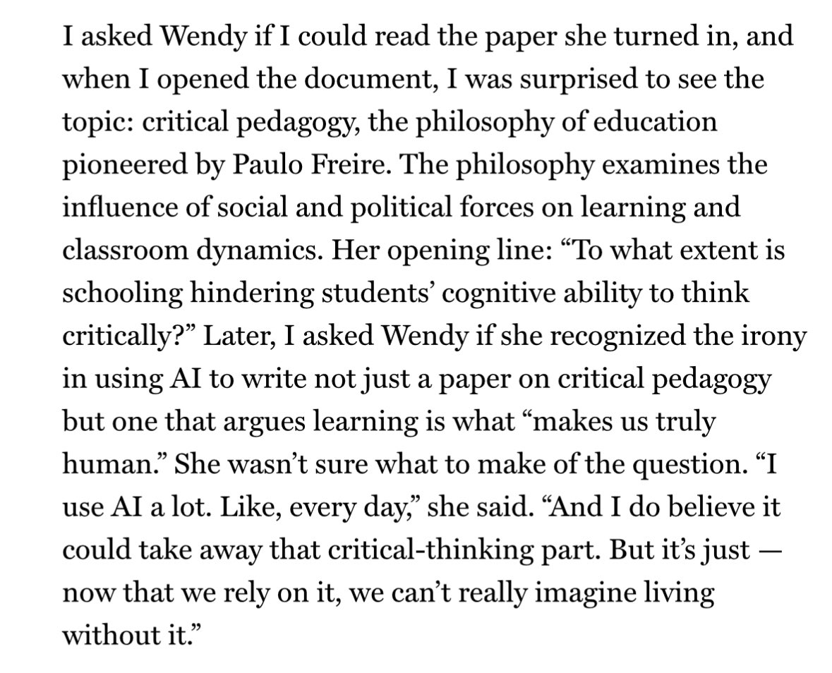 This isn’t just about higher-ed. This is about human beings who have outsourced their brains. And it’s not school where this issue is, you have it happening in all creative and technical fields. 

The current administration is using AI to write executive orders.