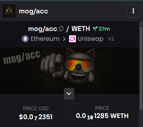 mogacconeth's tweet photo. #MOGACC Dexscreener updated 

Trending kicks in shortly 

Its mog time 

0x0bb56abe818de11c5430cfd54e52caeabecb10d5 https://t.co/u2DmrnVIT9