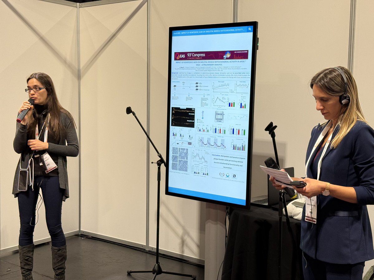 Maria Giovanna Lupo (@mariagi31609461) on Twitter photo Very 💥 💥💥 data presented by Chiara Macchi at #EASCongress2025!! In #ApoE KO mouse model, she showed that #BempedoicAcid had a ✌️ impact on #plaque burden an did not affect #mitochondrial respiration, conversely to #atorvastatin.
<a href="/EASCongress/">EAS Congress</a> <a href="/society_eas/">European Atherosclerosis Society</a> <a href="/AtheroMad/">AtheroMad</a> Very 💥 💥💥 data presented by Chiara Macchi at #EASCongress2025!! In #ApoE KO mouse model, she showed that #BempedoicAcid had a ✌️ impact on #plaque burden an did not affect #mitochondrial respiration, conversely to #atorvastatin.
<a href="/EASCongress/">EAS Congress</a> <a href="/society_eas/">European Atherosclerosis Society</a> <a href="/AtheroMad/">AtheroMad</a>