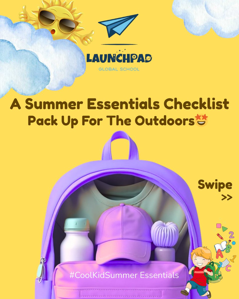 launchpad_sch's tweet image. Smart packing makes all the difference ☀️
Every outdoor adventure starts with thoughtful preparation✨
A few simple essentials go a long way in keeping children safe, hydrated, and playful!

Swipe &amp;amp; Save this post to remember what to pack for your child this summer!