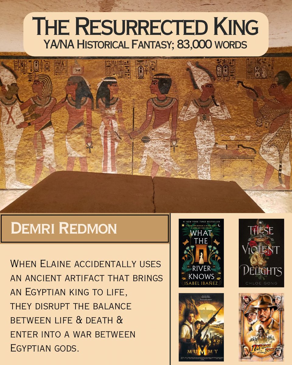 Demri_18's tweet image. An #agentsguide/#pitchcard of
THE RESURRECTED KING
Tropes:
☀️ Forbidden Romance
☀️ Egyptian Mythology
☀️ 1920’s Egypt
☀️ Dis Rep
☀️ Archaeology
☀️ “Coming-of-Rage” FMC
Inspired by my travels while residing in Egypt 🇪🇬
#questpit #Q #HF