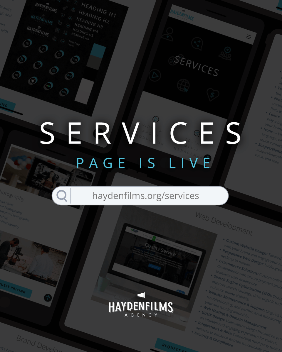 Looking to elevate your brand with standout marketing, social media magic, and top-tier video production? Haydenfilms Agency has you covered—visit haydenfilms.org/services to learn more! ✨

#Haydenfilms #ContentCreation #CreativeAgency #Marketing #WebDevelopment #SocialMedia
