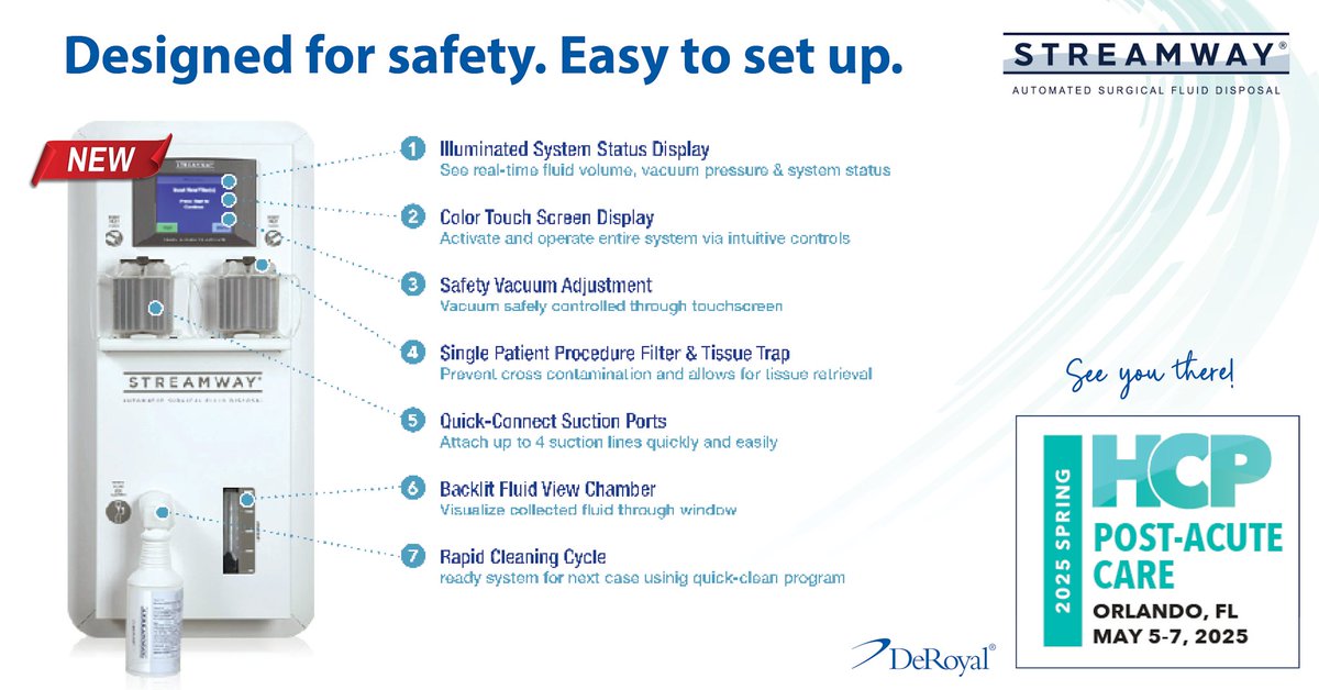 deroyal's tweet image. NEW! The #STREAMWAY® #Automated System has an illuminated touch screen! Provides safe control over #surgical suction levels and displays automated measurement of volumes. #fluidremoval #HCP2025 Get more details: deroyal.com/streamway