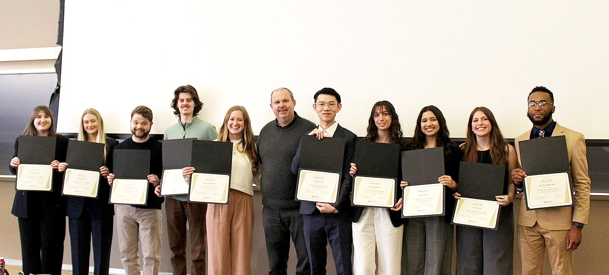👏 Congratulations to the #historyatpurdue Spring 2025 Honors Class.
L to R: Grace Evanoski, Becka Bash, Elijah Ahrens, Michael Strunk, Allyson Dinwiddie, Professor David Atkinson, Jiahui Chen, Elizabeth Lazar, Johari Tello, Jael Brown, Nah'Shon Williams
cla.purdue.edu/academic/histo…