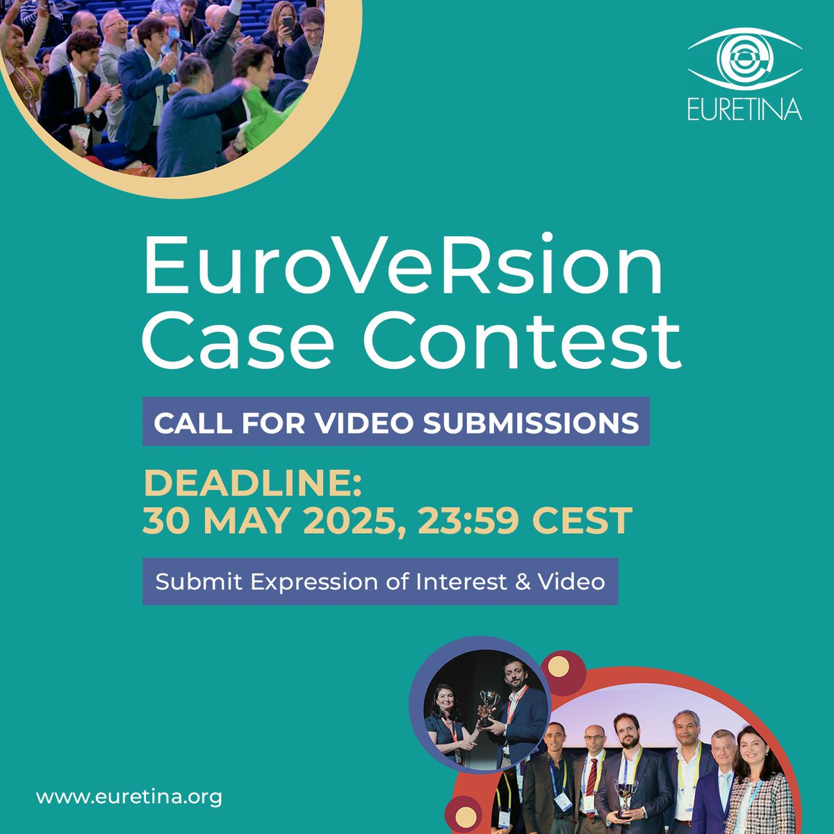 EURETINA's tweet photo. 📢 Calling all Trainee Vitreoretinal Surgeons under 40! 

Does your case have what it takes? 

Then it is time to submit to #EuroVeRsion 2025! 🎥🌍 

🗓️ Deadline: 30 May 2025, 23:59 CEST 
🔗 https://t.co/kBzta6vgAg 

#Euretina2025 #RetinaSurgery #RetinaTrainees #VRUnder40 https://t.co/LUBvhvGH80