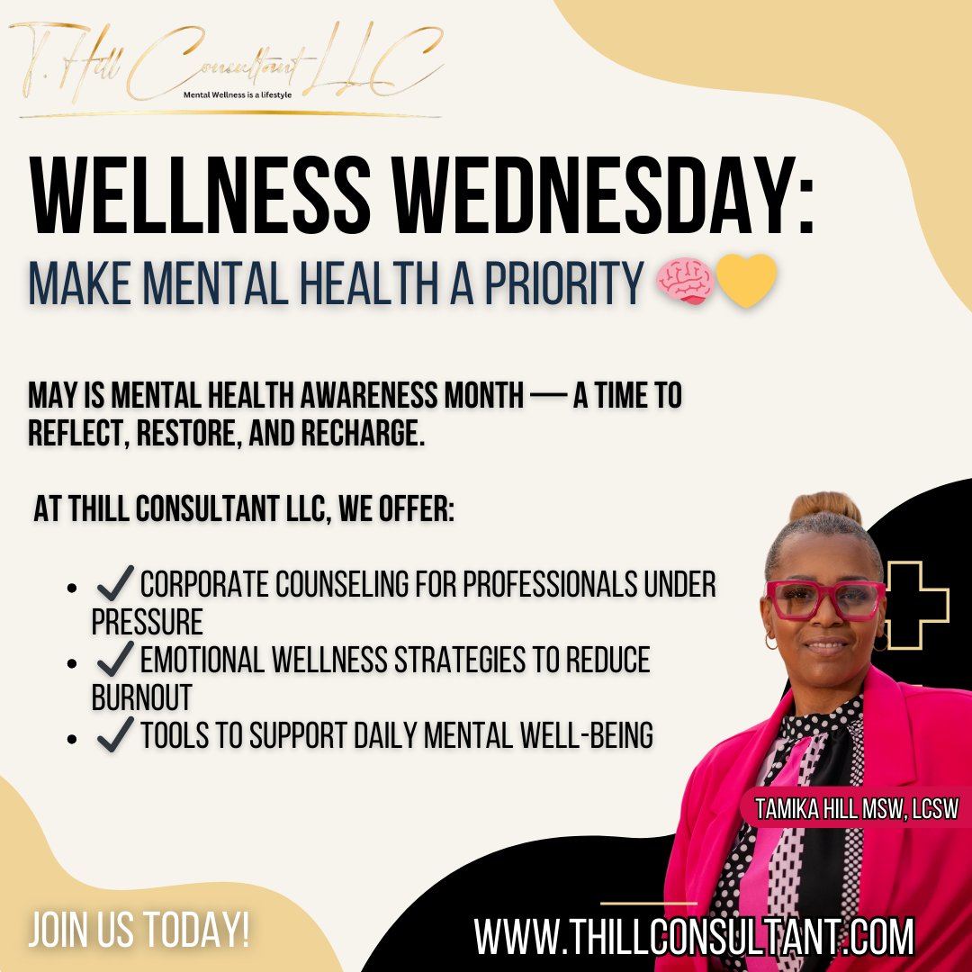 Tamika Hill (@thillconsultant) on Twitter photo π§© Prioritize your peace β your journey starts today.
π thillconsultant.com
π§ info@thillconsultant.com | π 773-322-5477
#MentalHealthMatters #WellnessWednesday #ThillConsultant #WorkplaceWellbeing π§© Prioritize your peace β your journey starts today.
π thillconsultant.com
π§ info@thillconsultant.com | π 773-322-5477
#MentalHealthMatters #WellnessWednesday #ThillConsultant #WorkplaceWellbeing