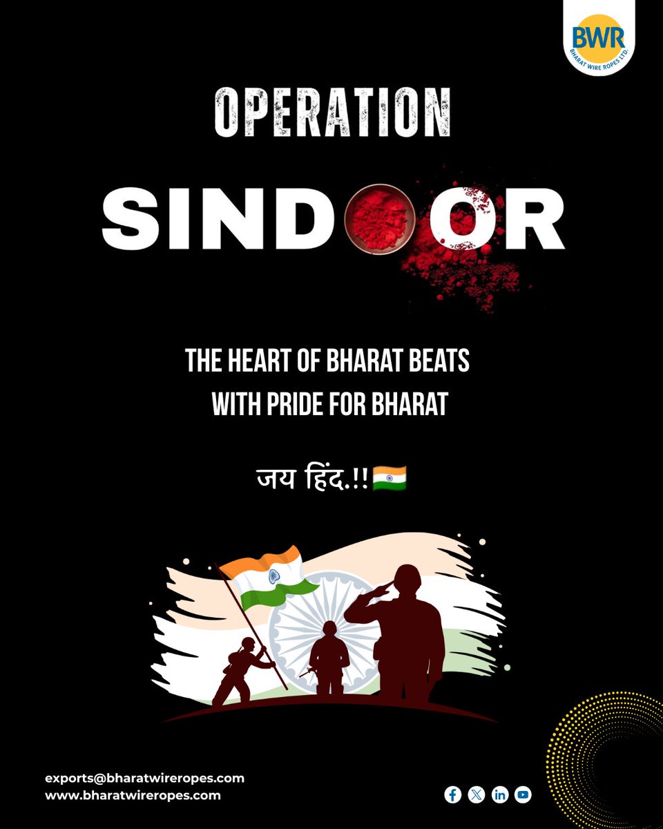 BharatWireRope's tweet photo. The heart of Bharat beats with pride for Bharat. 
जय हिंद!🇮🇳
#operationsindoor #indianarmy #indianairforce #pahalgam #justice https://t.co/y7uYM9idSZ