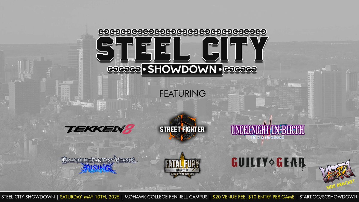 Hey folks!

Just a friendly reminder that I'm hosting #SCShowdown at Mohawk College this weekend!  

We've got brackets in #SF6 #TEKKEN8 #COTW #GGST #GBVSR #UNI2 and #USF4 lined up!

Make sure you sign up and come hang out this weekend!

Reg Link is below!