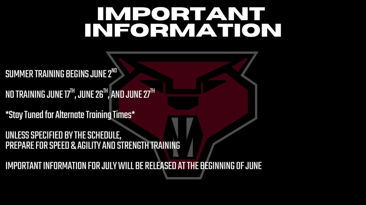 Summer training begins June 2nd!

Time to get to work Catamounts!
#PREPARE
#PROTECT