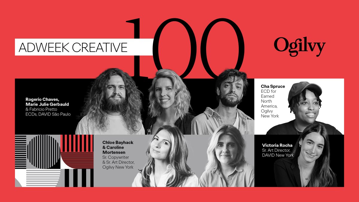Proud moment for #TeamOgilvy! Huge congrats to these 7 talented creatives for earning a spot in <a href="/Adweek/">ADWEEK</a>'s competitive Creative 100 rankings. Cheers to everyone else who made the list too! 🎊 
Discover the full rankings: okt.to/W1Bfcu