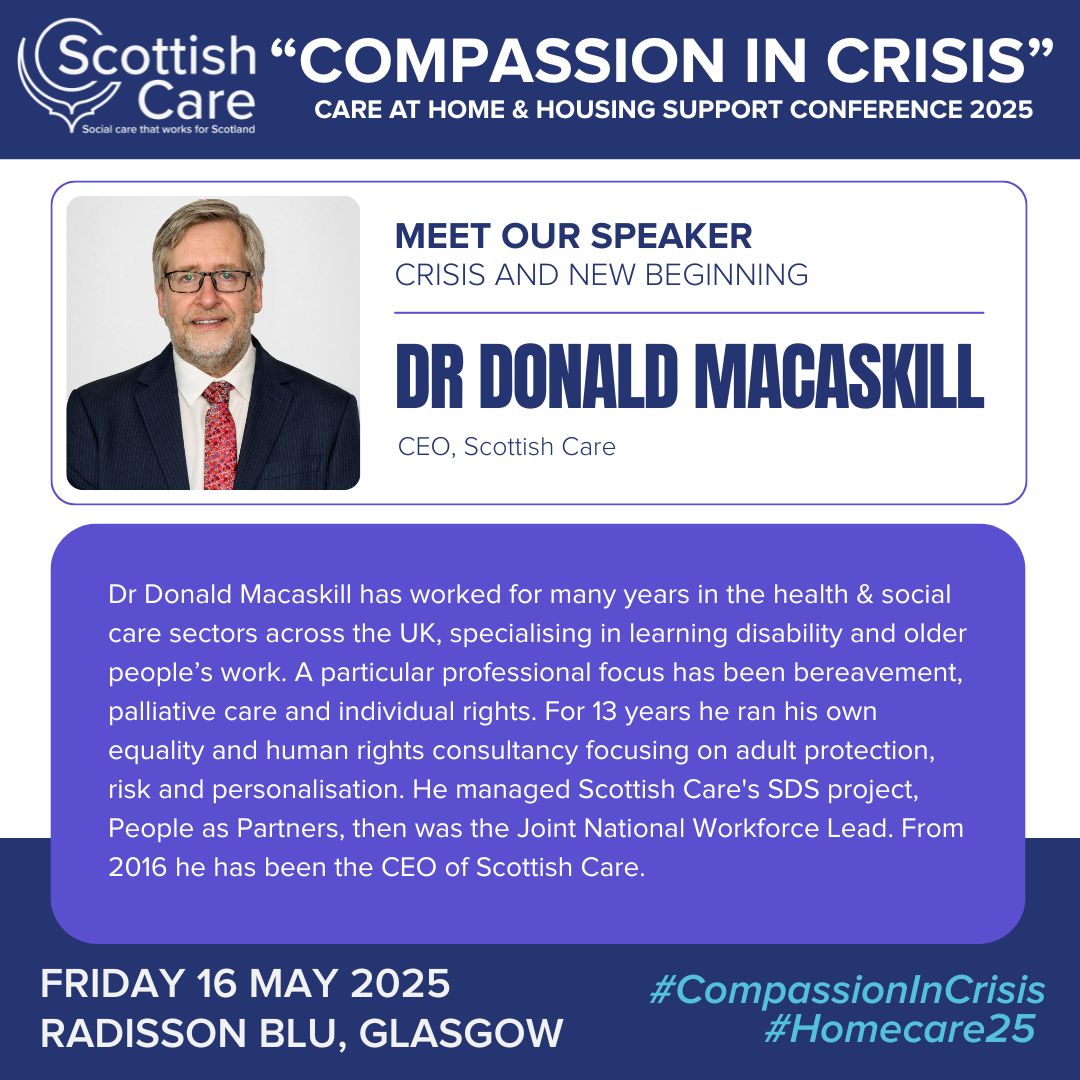 Scottish Care (@scottishcare) on Twitter photo Our CEO, <a href="/DrDMacaskill/">Donald Macaskill</a> will open #Homecare25 with his keynote on โCrisis and New Beginningsโ. Get ready for thought-provoking insights into the future of care.
๐๏ธ Book your ticket: scottishcare.org/care-at-home-hโฆ
#CompassionInCrisis Our CEO, <a href="/DrDMacaskill/">Donald Macaskill</a> will open #Homecare25 with his keynote on โCrisis and New Beginningsโ. Get ready for thought-provoking insights into the future of care.
๐๏ธ Book your ticket: scottishcare.org/care-at-home-hโฆ
#CompassionInCrisis
