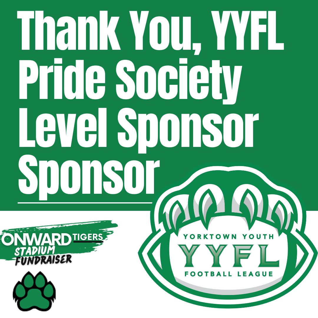 Yorktown Community Schools Foundation (@ycsfoundation) on Twitter photo The Yorktown Community Schools Foundation thanks the <a href="/YYFLYorktown/">Yorktown Youth Football League</a> for being a Pride Society Level Sponsor of the Onward Tigers campaign. We are excited to see many YYFL players take the field as Tigers in the years to come. They are the future of <a href="/YorktownPigskin/">Yorktown Football</a> ! The Yorktown Community Schools Foundation thanks the <a href="/YYFLYorktown/">Yorktown Youth Football League</a> for being a Pride Society Level Sponsor of the Onward Tigers campaign. We are excited to see many YYFL players take the field as Tigers in the years to come. They are the future of <a href="/YorktownPigskin/">Yorktown Football</a> !