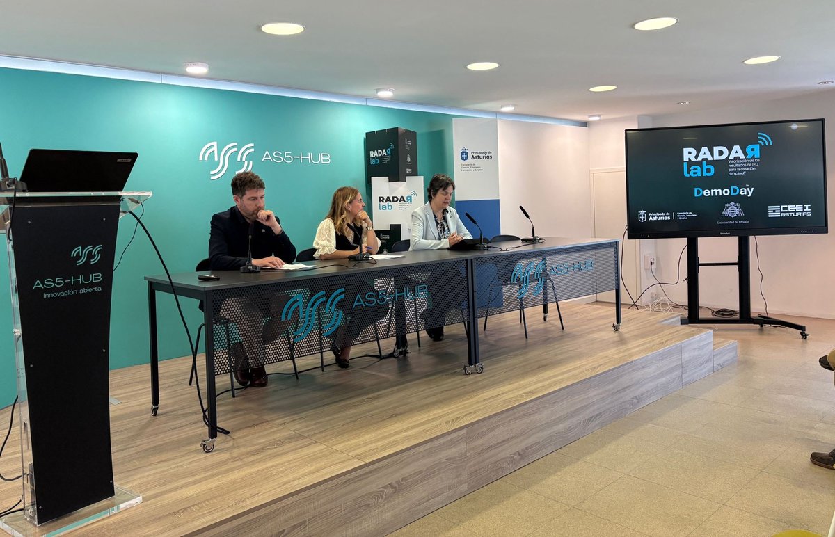 ceeiasturias's tweet photo. 📢 Esta mañana presentamos los 5 proyectos del #RADARLab, junto a la @uniovi_info y @SCTAsturias.
AlmaBiotech, AlphaTech, Biosot-Agro, CuboLab y Daif, han sido los proyectos presentados como potenciales #spinoff 🚀💼😉 https://t.co/L5jUpO2EDP