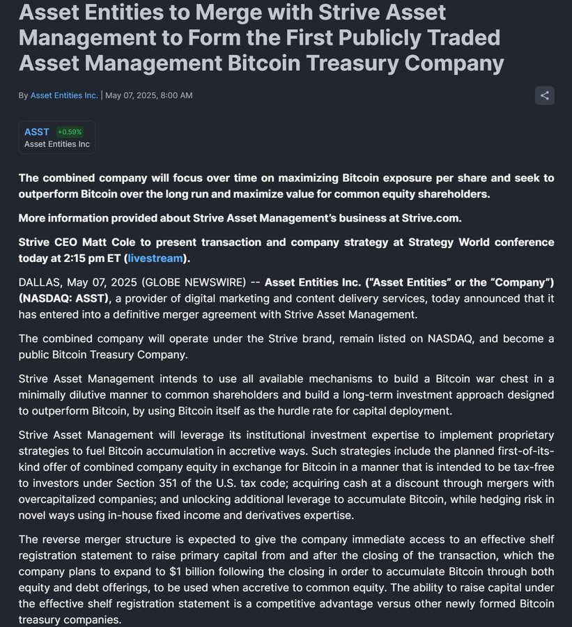 $ASST INCOMING MERGER COMPANY WITH #BITCOIN <a href="/VivekGRamaswamy/">Vivek Ramaswamy</a> strive.com/story