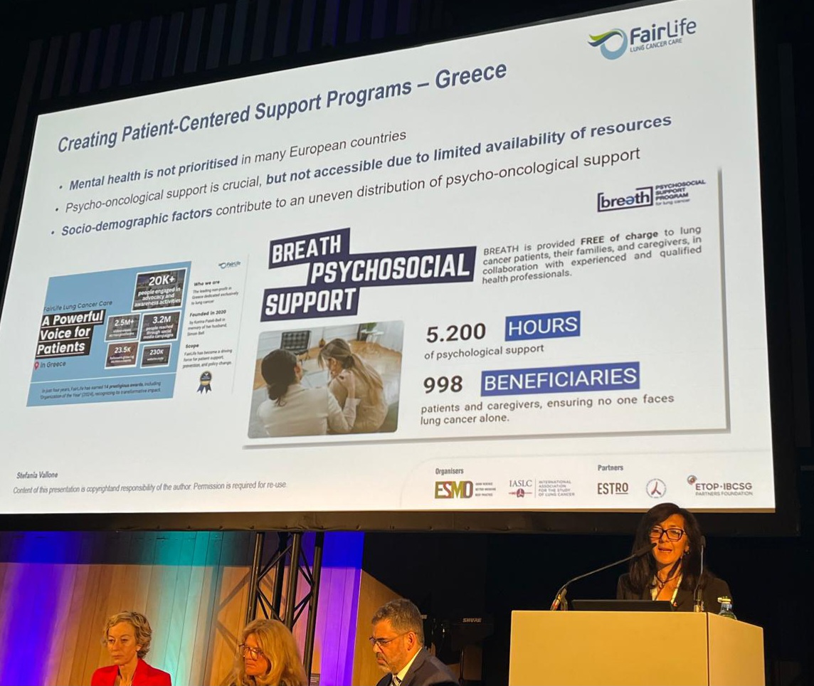 Thank you to Stefania Vallone
<a href="/WalceOnlus2006/">WALCE APS</a> for highlighting <a href="/fairlifelcc/">FairLife Lung Cancer Care</a>  and our free psychosocial support program BREATH during her #ELCC2025 talk. Together, we’re closing the care gap in lung cancer. #FairLifeLCC #LungCancerAdvocacy #BREATHprogram #ClosingTheCareGap