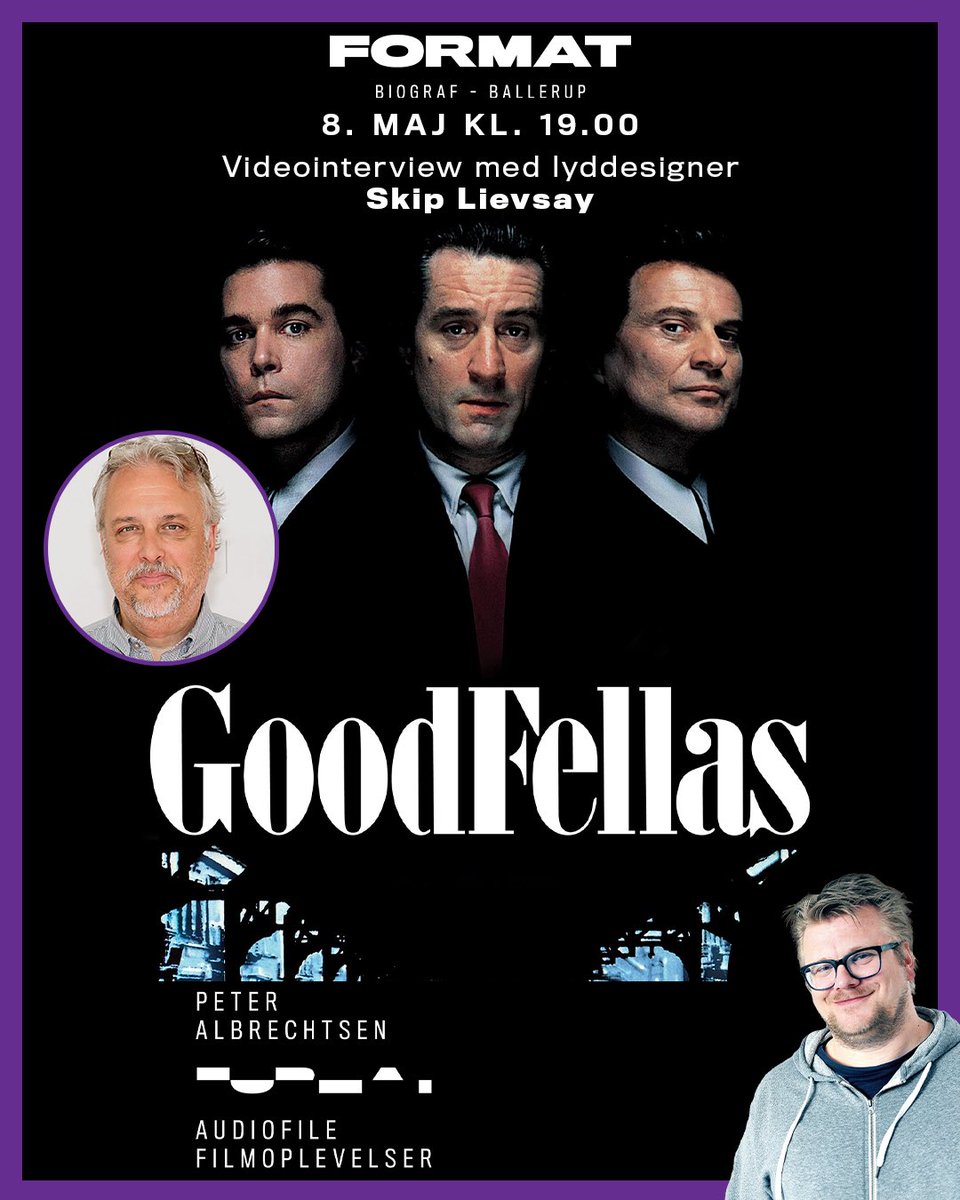 Så er det i morgen, jeg viser Goodfellas i min #filmlydklub i Format Biograf og inden filmen fortæller jeg om filmens suveræne lydside og viser et videointerview med filmens lyddesigner, den supersoniske guru Skip Lievsay. Billetter: formatbio.dk/order_movie_ti…