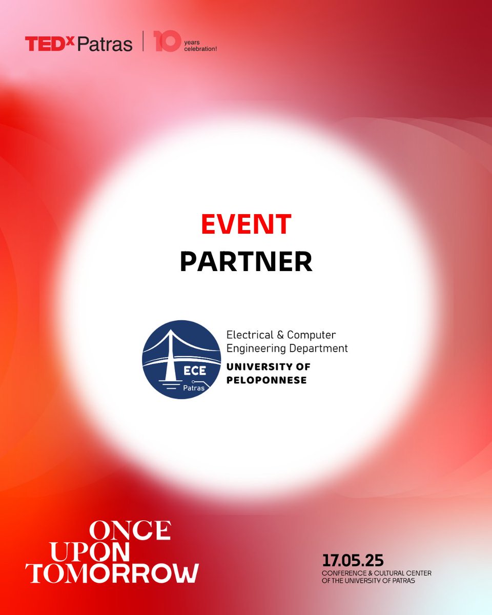 Electrical and Computer Engineering@UniPeloponnese (@ece_uop) on Twitter photo 📢 Το <a href="/tedx_patras/">TEDx Patras</a> επιστρέφει στο📍 Συνεδριακό και Πολιτιστικό Κέντρο Πανεπιστημίου Πατρών το 📆Σάββατο 17 Μαΐου 2025, με θέμα #OnceUponTomorrow.
🙌 To Τμήμα #ΗΜΜΥ ΠΑ.ΠΕΛ. περήφανα συμμετέχει στη φετινή διοργάνωση ως event partner, φιλοξενώντας στο booth του φοιτητικές ομάδες 📢 Το <a href="/tedx_patras/">TEDx Patras</a> επιστρέφει στο📍 Συνεδριακό και Πολιτιστικό Κέντρο Πανεπιστημίου Πατρών το 📆Σάββατο 17 Μαΐου 2025, με θέμα #OnceUponTomorrow.
🙌 To Τμήμα #ΗΜΜΥ ΠΑ.ΠΕΛ. περήφανα συμμετέχει στη φετινή διοργάνωση ως event partner, φιλοξενώντας στο booth του φοιτητικές ομάδες