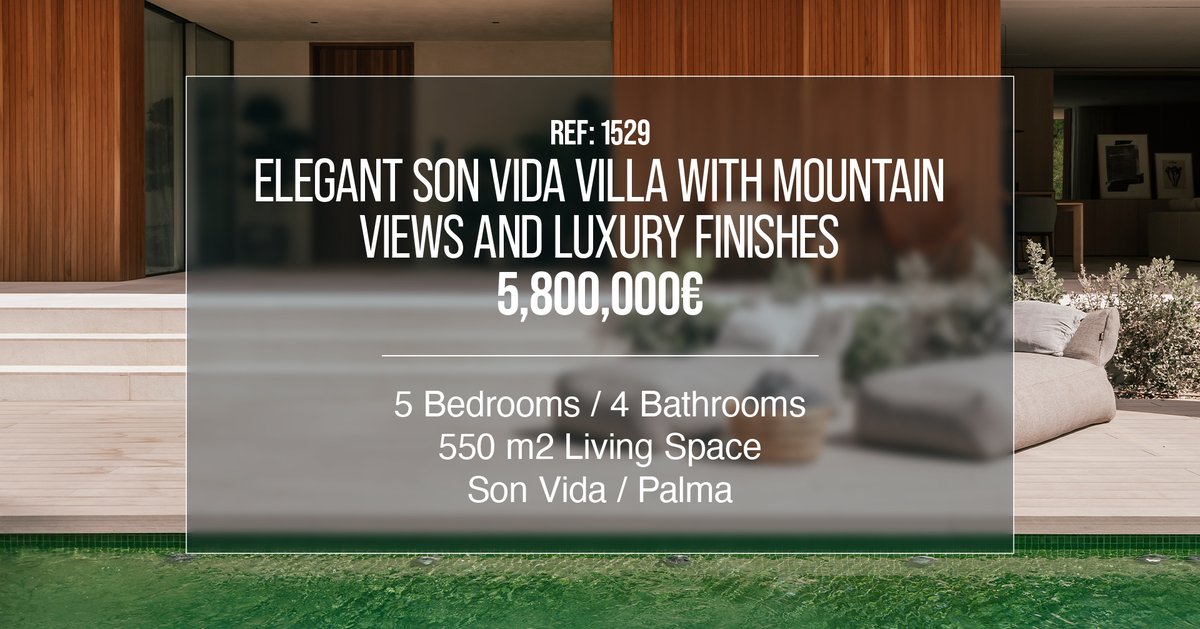 OceanSevenRE's tweet photo. Luxury Living in Son Vida
.
📐 550 m² | 🛏️ 5 | 🛁 4 | 💶 €5,800,000
.
Welcome to this stunning 550 m² villa in the heart of Son Vida — Palma’s most exclusive neighborhood.
–––
ʟɪɴᴋ ɪɴ ʙɪᴏ | Ref. 1529
https://t.co/ilWCruicRV https://t.co/moxDeEq2oh