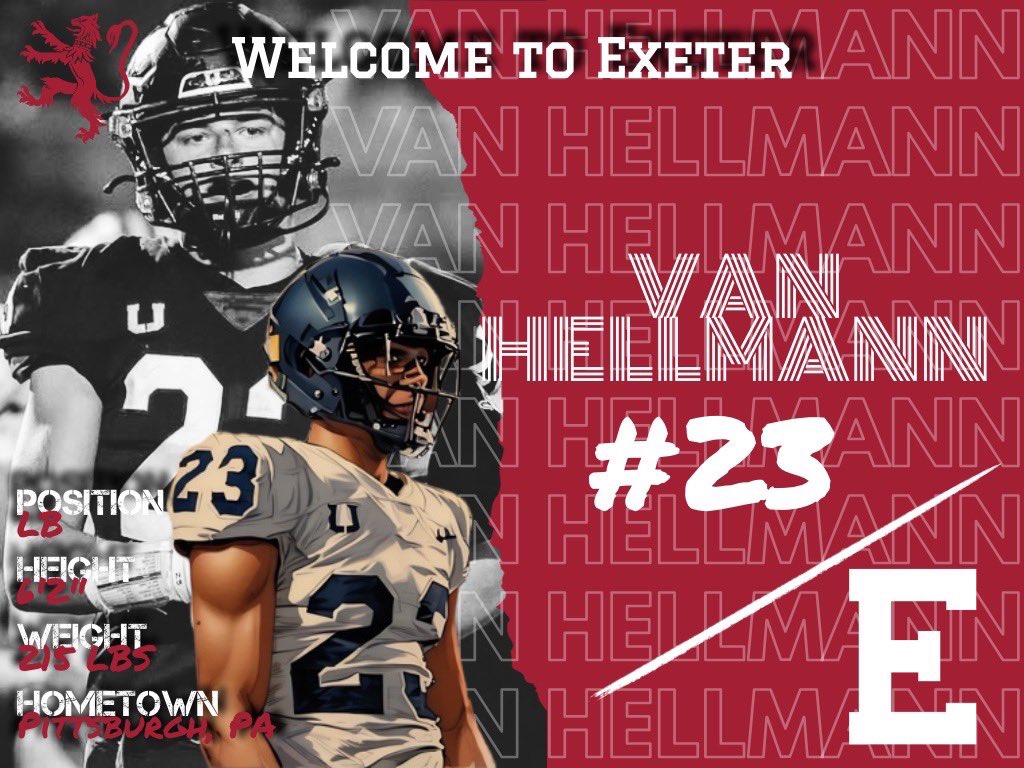 Van Hellmann (@van_hellmann) on Twitter photo #AGTG I am blessed to announce I will be reclassifying to the class of 2026 and be taking a Post-Graduate year at Phillips Exeter Academy! <a href="/CoachV1781/">Coach Voulgaris</a> <a href="/PEAFootball/">ExeterFootball</a> #AGTG I am blessed to announce I will be reclassifying to the class of 2026 and be taking a Post-Graduate year at Phillips Exeter Academy! <a href="/CoachV1781/">Coach Voulgaris</a> <a href="/PEAFootball/">ExeterFootball</a>