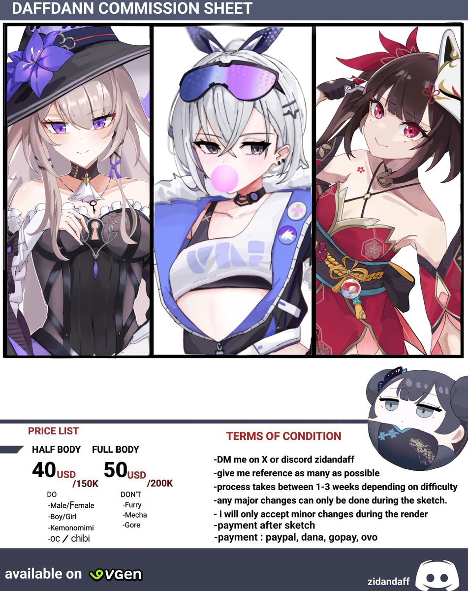 [Repost are very appreciated!!] 
 Hello! Nice to meet you  I'm opening 2 slots for commissions!
DM me on X or Discord if you're interested.
Discord: zidandaff

im available on VGen!
thank you^^

#commissionsopen #artcommissions #VGenComms #VGenOpen #opencommission #ArtistOnX