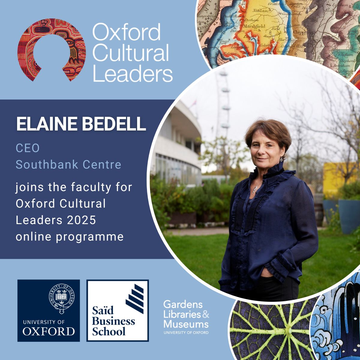 We’ll be privileged to hear from <a href="/southbankcentre/">Southbank Centre</a> CEO <a href="/ElaineABedell/">Elaine Bedell</a> OBE at the @OxfordGLAM &amp; <a href="/OxfordSBS/">Saïd Business School</a> online #CulturalLeadership programme next week🎤Keynotes don’t get more inspiring.