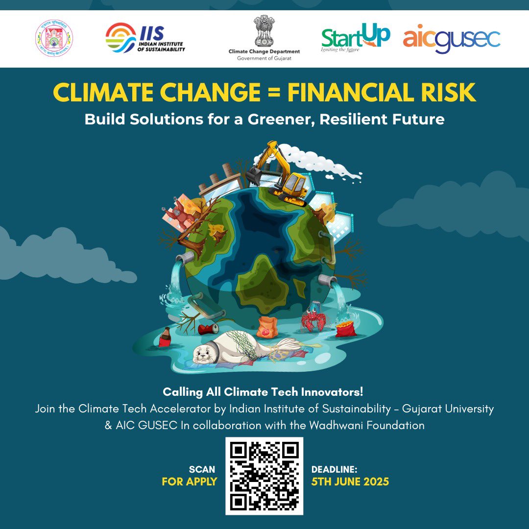Indian Institute of Sustainability (@iisofficialpage) on Twitter photo 🌍 Climate Change = Financial Risk
According to RBI Deputy Governor M. Rajeshwar Rao, climate change is not just an environmental crisis — it's a financial one.
⏳ Don’t miss out! Apply by 5th June 2025
📩 forms.gle/2jK2sfvvFE19P6…
Supportedby <a href="/ccdgujgov/">Climate Change Department (CCD), Govt of Gujarat</a>
#ClimateTechAccelerator 🌍 Climate Change = Financial Risk
According to RBI Deputy Governor M. Rajeshwar Rao, climate change is not just an environmental crisis — it's a financial one.
⏳ Don’t miss out! Apply by 5th June 2025
📩 forms.gle/2jK2sfvvFE19P6…
Supportedby <a href="/ccdgujgov/">Climate Change Department (CCD), Govt of Gujarat</a>
#ClimateTechAccelerator