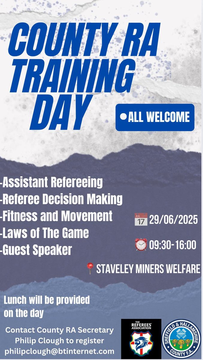 A few months ago, our members asked the National RA for more face to face sessions. Alongside <a href="/SHCFA/">Sheffield FA ⚽️</a> we are delighted to offer a fantastic opportunity to attend a session locally, open to all referees.

If you would like to attend, please email philipclough@btinternet.com