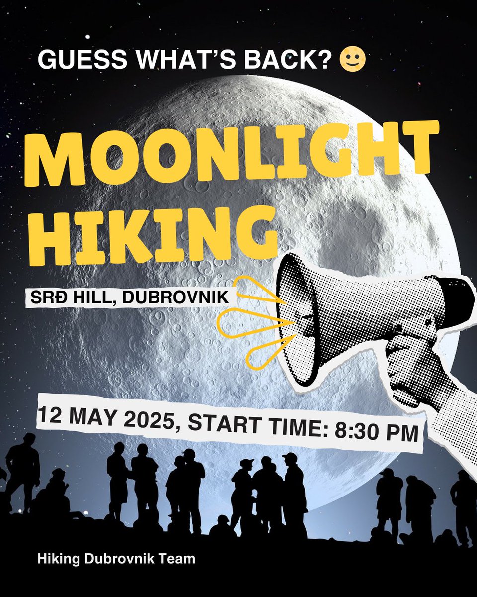 Vraćamo Moonlight hiking event nakon duže stanke! :) Besplatan hike na Srđu – 12.5. u 20:30 h.
Pridruži nam se na noćnoj šetnji iznad Dubrovnika!
Više informacija: hikingdubrovnik.com/blog/36/moonli…
#Dubrovnik #hiking #planinarenje #besplatno #fullmoon #outdoor #Srdj #naturelovers #croatia