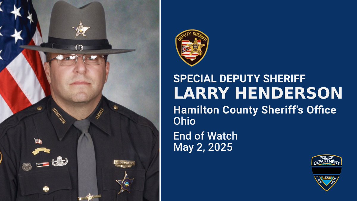 Our heartfelt condolences go out to the family, friends, and coworkers of Special Deputy Sheriff Larry Henderson of the Hamilton County Sheriff's Office. On 5/2/25, he was intentionally struck and killed by a driver while directing traffic. He served his county for 33 years.