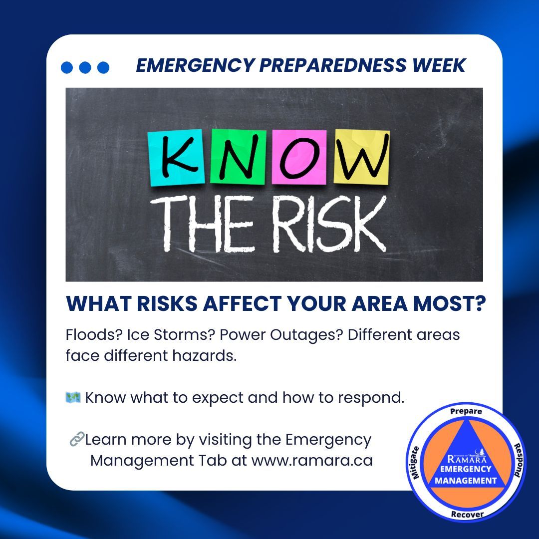 Emergency Preparedness Week Day 4 - Know the Risk!

⚠️ What risks affect you most? Floods? Ice Storms? Power Outages?

🗺️ Know what to expect and how to respond.

Find out more at: buff.ly/qR3dpoX 

#KnowTheRisks #EPWeek2025 #DisasterPrep