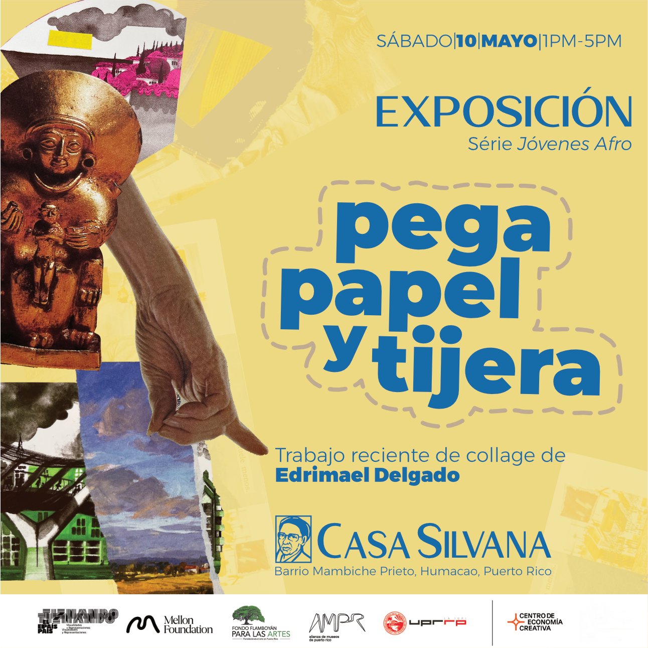 El espacio cultural afropuertorriqueño Casa Silvana cierra la “Serie Jóvenes Afro” iniciada en el 2022 con la exposición “Pega, Papel y Tijera” del artista multidisciplinario Edrimael Delgado Reyes. 