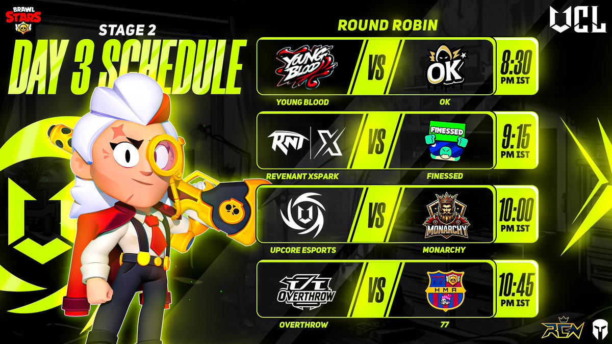 UCL Round Robin Day #3 schedule!🍿

You can find the updated leaderboards, broadcast channels, roster information and more on UpcoreEsports.com 🏆