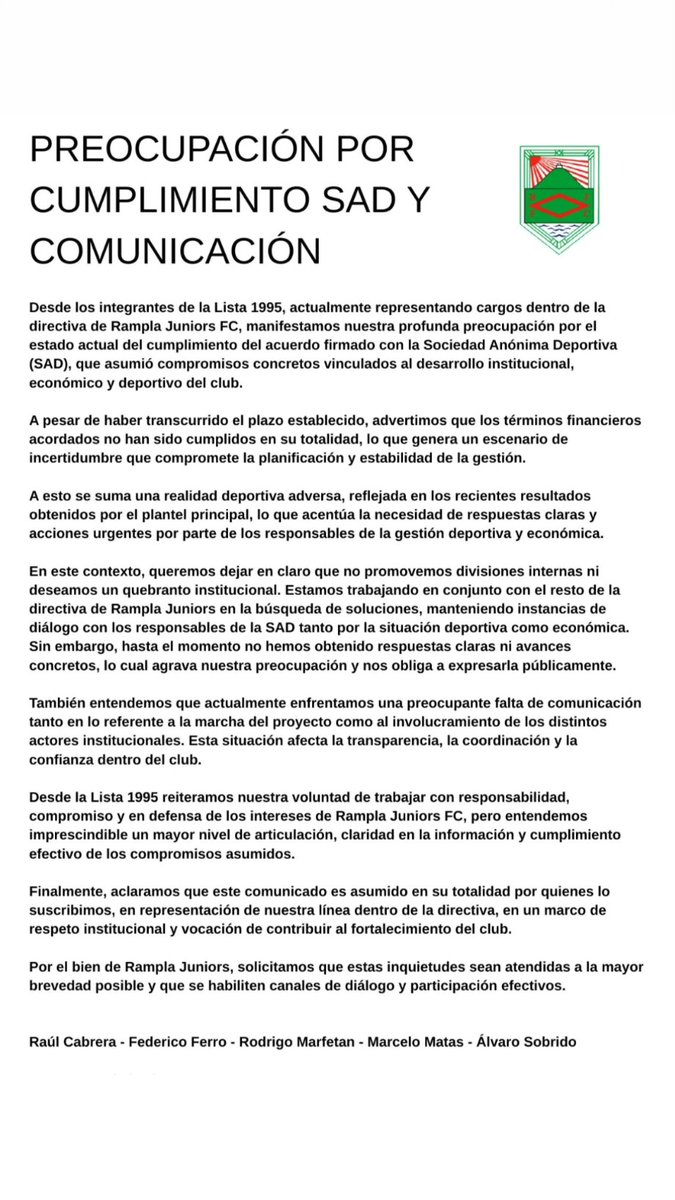 Comunicado a la Parcialidad Ramplense.