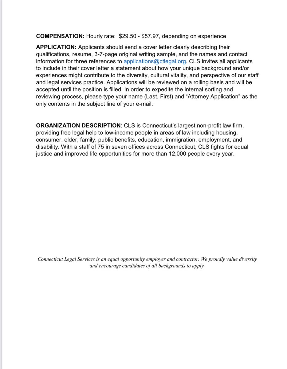 CTLegal's tweet image. We are hiring‼️ CLS seeks skilled and committed attorneys to fill three temporary staff attorney positions, up to 19 hours per week, in its Family Unit Retraining Order Project.

 ⭕️ View the job descriptions and how to apply here:⏬
