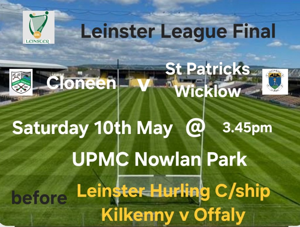 All roads lead to Kilkenny on Saturday where Cloneen play St Patrick's, Wicklow in Leinster League Final at 3.45pm In UPMC Nowlan Park. 
Tickets can be purchased from ticketmaster link below
ticketmaster.ie/kilkenny-v-off…
Best of luck to our team &amp; management 🇳🇬