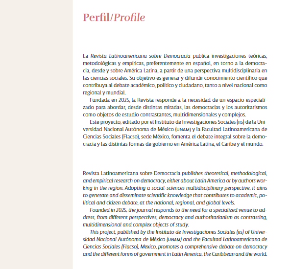 Hoy se presentará la Revista Latinoamericana sobre Democracia, fabulosa colaboración entre la Coordinación de Humanidades de la UNAM, el Instituto de Investigaciones Sociales (<a href="/IISUNAM/">IISUNAM</a>) y la FLACSO México (<a href="/FlacsoMx/">FLACSO México</a>). Seguro será muy leída/debatida. 1/2  
rld.sociales.unam.mx/index.php/rela…