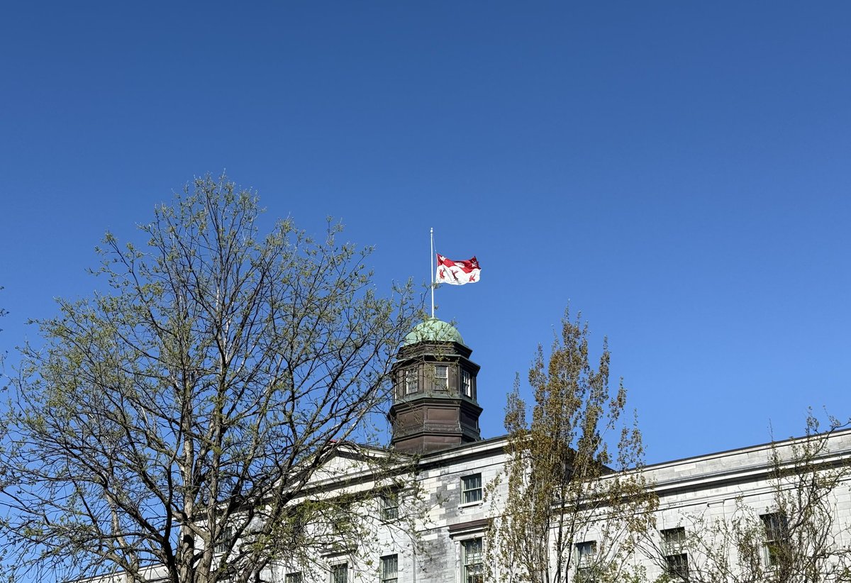 McGill University (@mcgillu) on Twitter photo The University Flag is lowered today, Wednesday, May 7, 2025, in honour of Professor Emerita Sharon Wood-Dauphinee, <a href="/McGillMed/">McGill Medicine and Health Sciences</a> and <a href="/McGillRehab/">McGill Physical & Occupational Therapy</a>, and Professor Emeritus Joseph Ronsley, Department of English, <a href="/McGillARTS/">McGillARTS</a>. The University Flag is lowered today, Wednesday, May 7, 2025, in honour of Professor Emerita Sharon Wood-Dauphinee, <a href="/McGillMed/">McGill Medicine and Health Sciences</a> and <a href="/McGillRehab/">McGill Physical & Occupational Therapy</a>, and Professor Emeritus Joseph Ronsley, Department of English, <a href="/McGillARTS/">McGillARTS</a>.