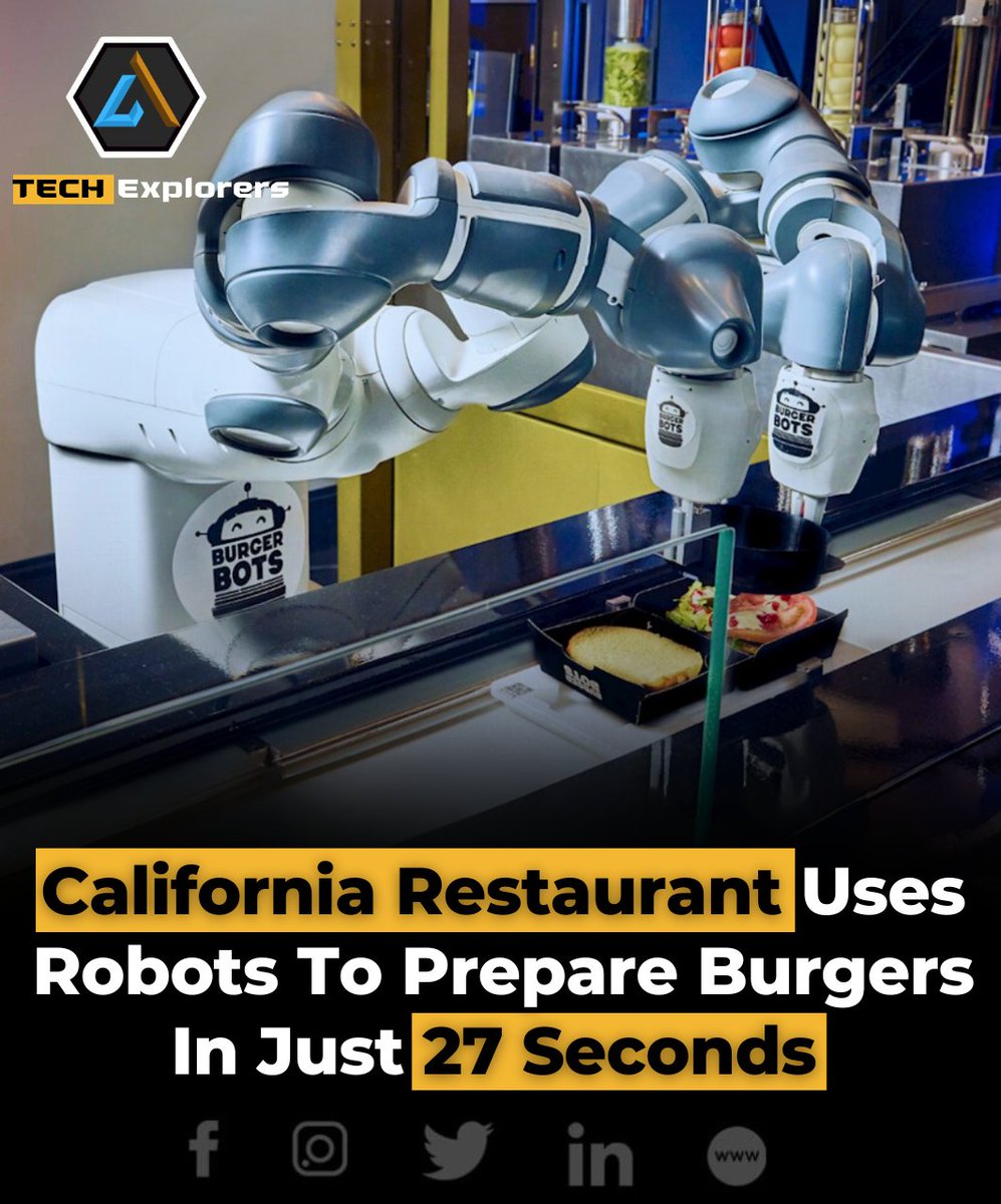 themestimes's tweet image. A new restaurant in Los Gatos, California, is using robots to make burgers. ABB Robotics and BurgerBots have teamed up to fully automate the process using ABB’s IRB 360 FlexPicker and YuMi robots.

#ABBRobotics #BurgerBots #FoodTech #RobotRestaurant #Automation #LosGatos