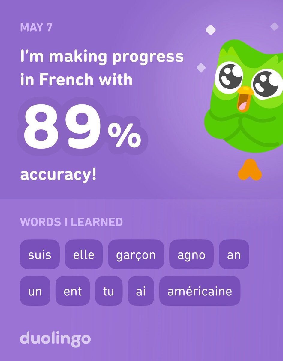 I’m learning French on Duolingo! It’s free, fun, and effective.