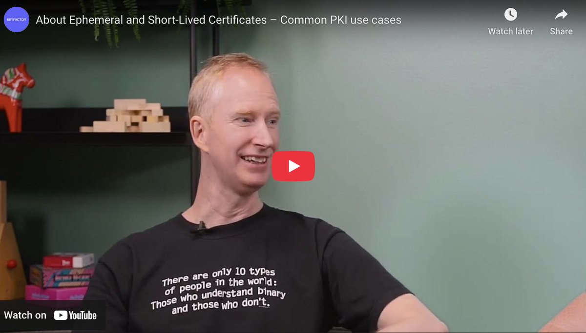 KeyfactorComm's tweet image. Ephemeral certs: not new, just better understood.
Sven  &amp;amp; Tomas unpack short-lived certs.
Use cases? Service meshes, keyless signing, IoT scale.
Read and Watch on YouTube: ejbca.org/resources/keym… #PKI  #DevSecOps