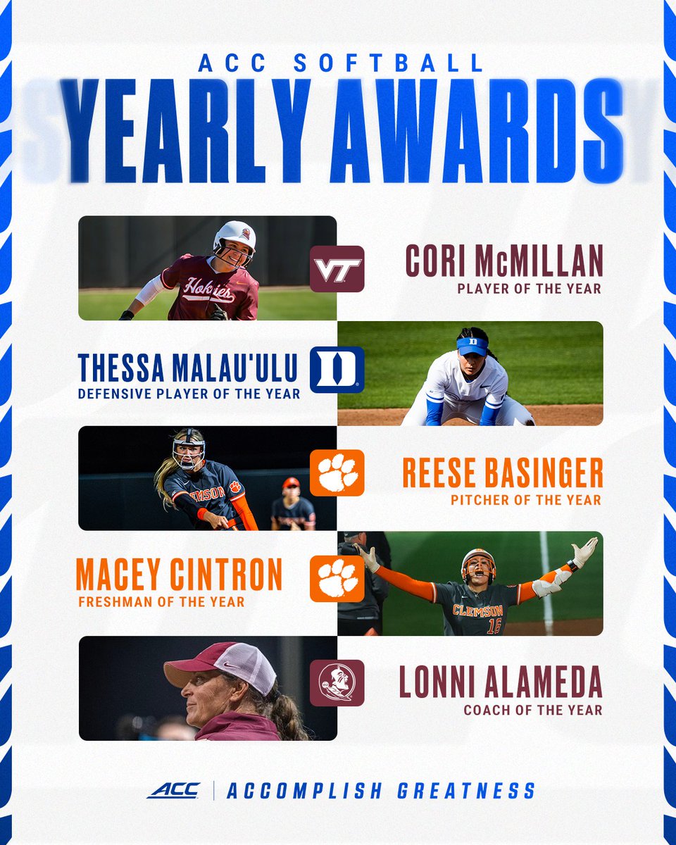𝐏𝐔𝐓 𝐎𝐍 𝐀 𝐒𝐇𝐎𝐖 𝐀𝐋𝐋 𝐘𝐄𝐀𝐑 ✨

Introducing the 2025 ACC Softball Award winners!

🔗 theacc.co/25sballacc