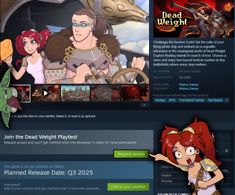 DeadWeight_OF's tweet image. A new playtest for Dead Weight is about to start!
Press the button on the Steam page and wait till Monday. EVERYONE will get access.
Once you’ve played, don’t forget to share your impressions using the special in-game form.
#deadweight #turnbased #ドット絵