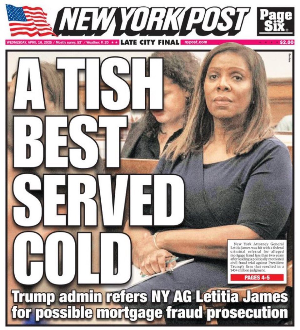 DigitalGal_'s tweet image. NY AG Letitia James, who pursued a $454M lawsuit against Trump for asset inflation fraud, is accused of mortgage fraud.
The FHFA alleges Tish James falsified records by listing her father as her husband on a 1983 loan, misrepresented her Brooklyn property as four units…