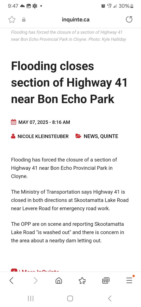 ottawavalleywx's tweet photo. @mrwx4caster Very heavy rainfall near Bon Echo early this morning. Highway 41 is closed due to washouts. Over 2" in 3 hours. #onst https://t.co/DkBifnYHLd