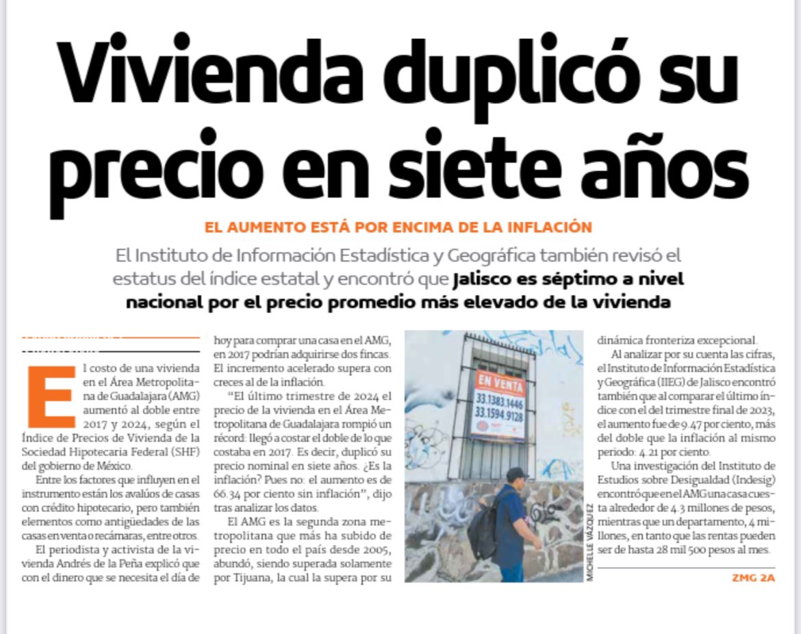 En el AMG el mercado “autorregulado” duplicó el costo de la vivienda entre 2017 y 2024. Quienes tenemos un cargo de representación tenemos la obligación de legislar para poner tope a los precios. 
No hacerlo es hacerle la chamba al cártel inmobiliario.