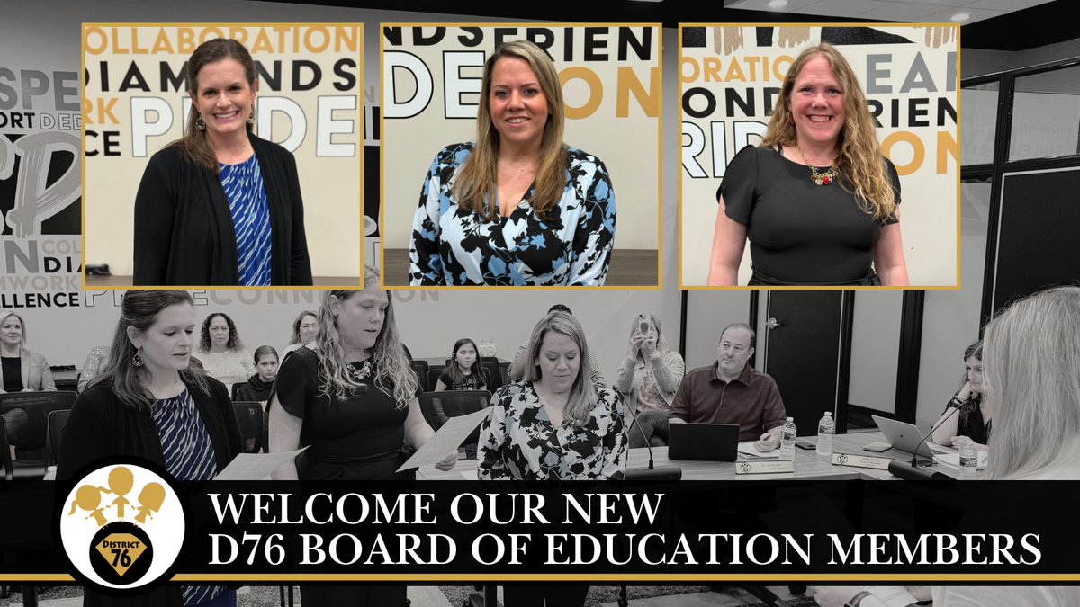 We’re excited to welcome Ms. Emily Crutchfield, Ms. Tina Holland, and Ms. Elizabeth Reyes to the Diamond Lake School District 76 Board of Education. #SparkleOn