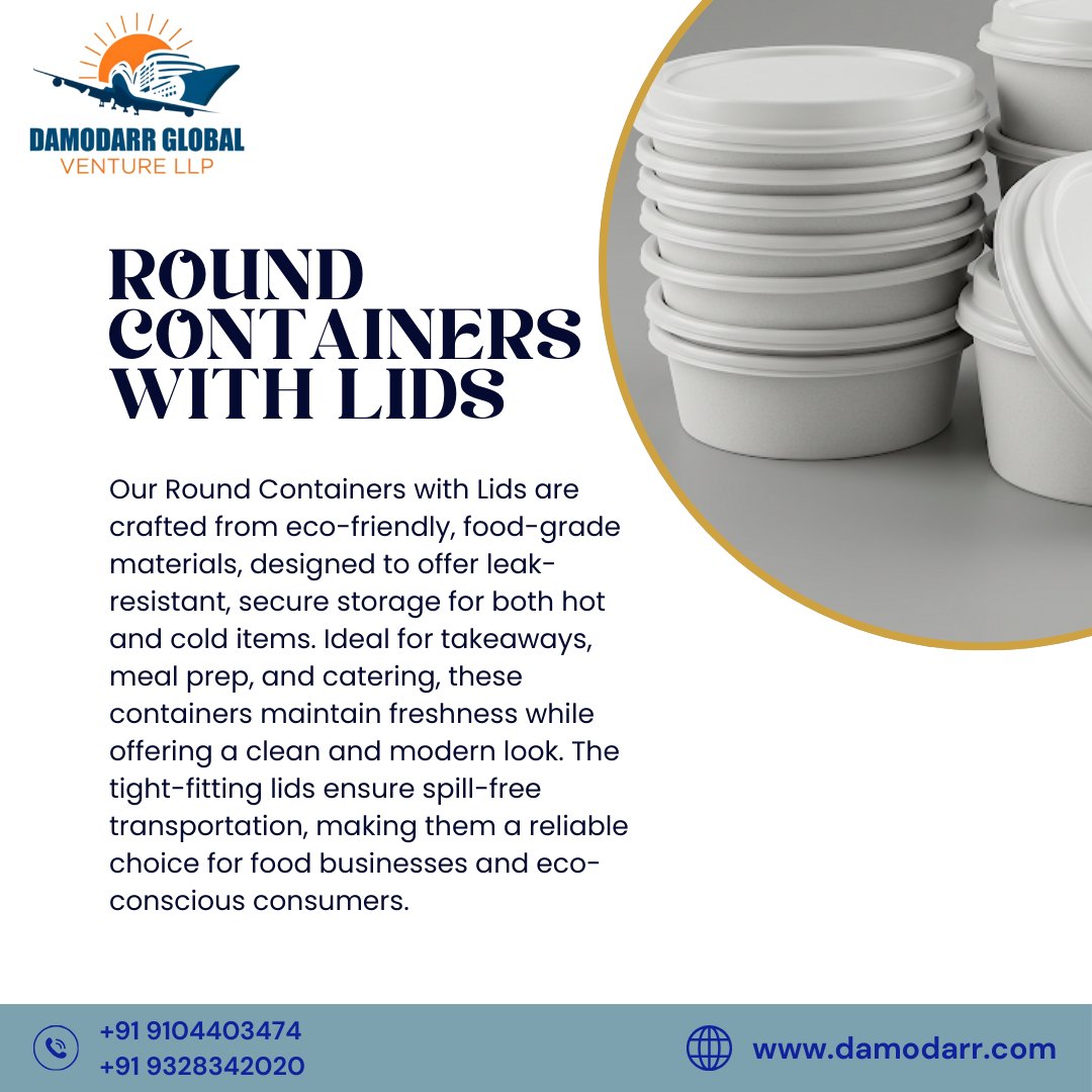 darshitp__99's tweet image. Round Containers with Lids – Secure, Versatile &amp;amp; Eco-Smart Storage! 🍲🔒

✔ Made from Food-Grade, BPA-Free, and Eco-Friendly Materials
✔ Microwave &amp;amp; Freezer Safe

Contact us today at:
📞 +91 9104403474
🌐 damodarr.com

#roundcontainers #packagingsolutions