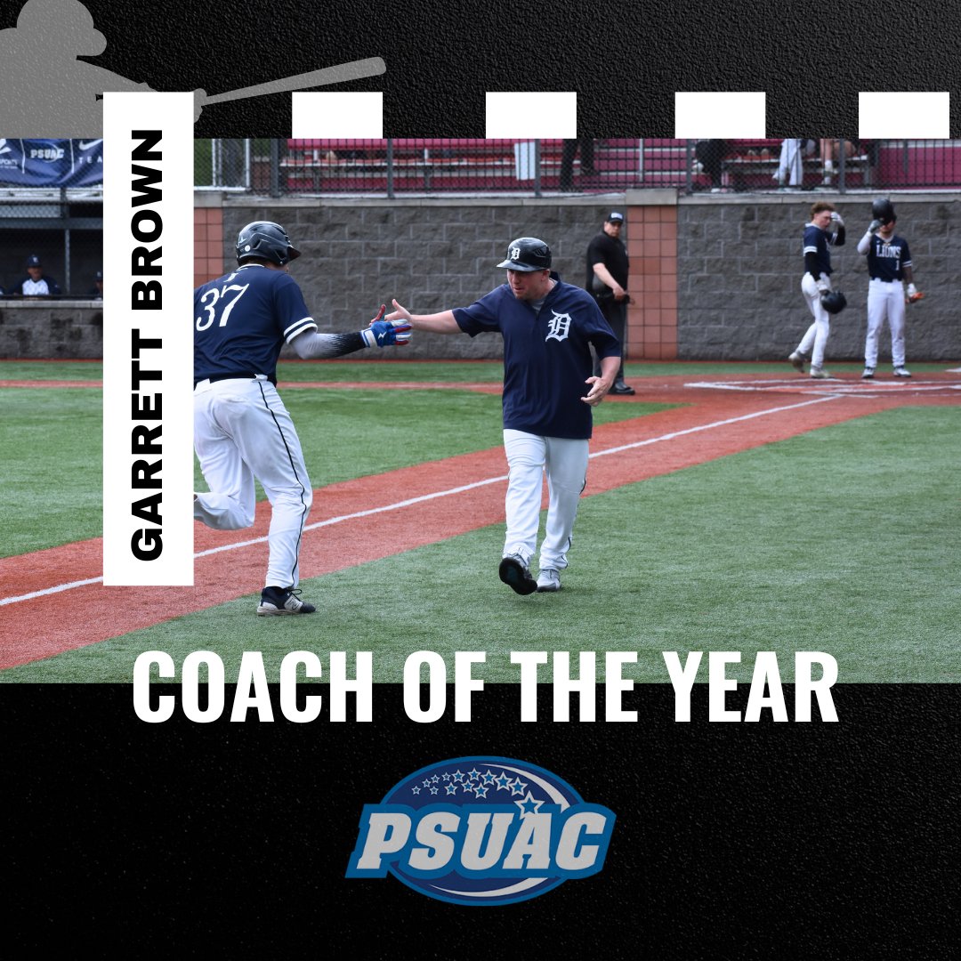 Your 2025 @psuac Coach of the Year Garrett Brown!! In his first season as Head Coach he has an undefeated record in regular season conference play as he won the PSUAC regular season championship! Congratulations Coach Brown!! #coty #duboisbaseball #pennstatedubois