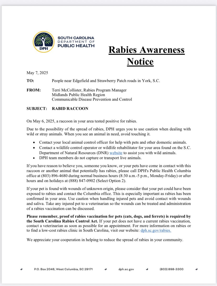This is from the SC Dept of Public Health.